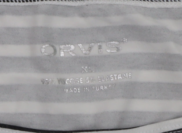 Orvis Women Black White Striped 3/4 Sleeve Jersey T-Shirt XL
