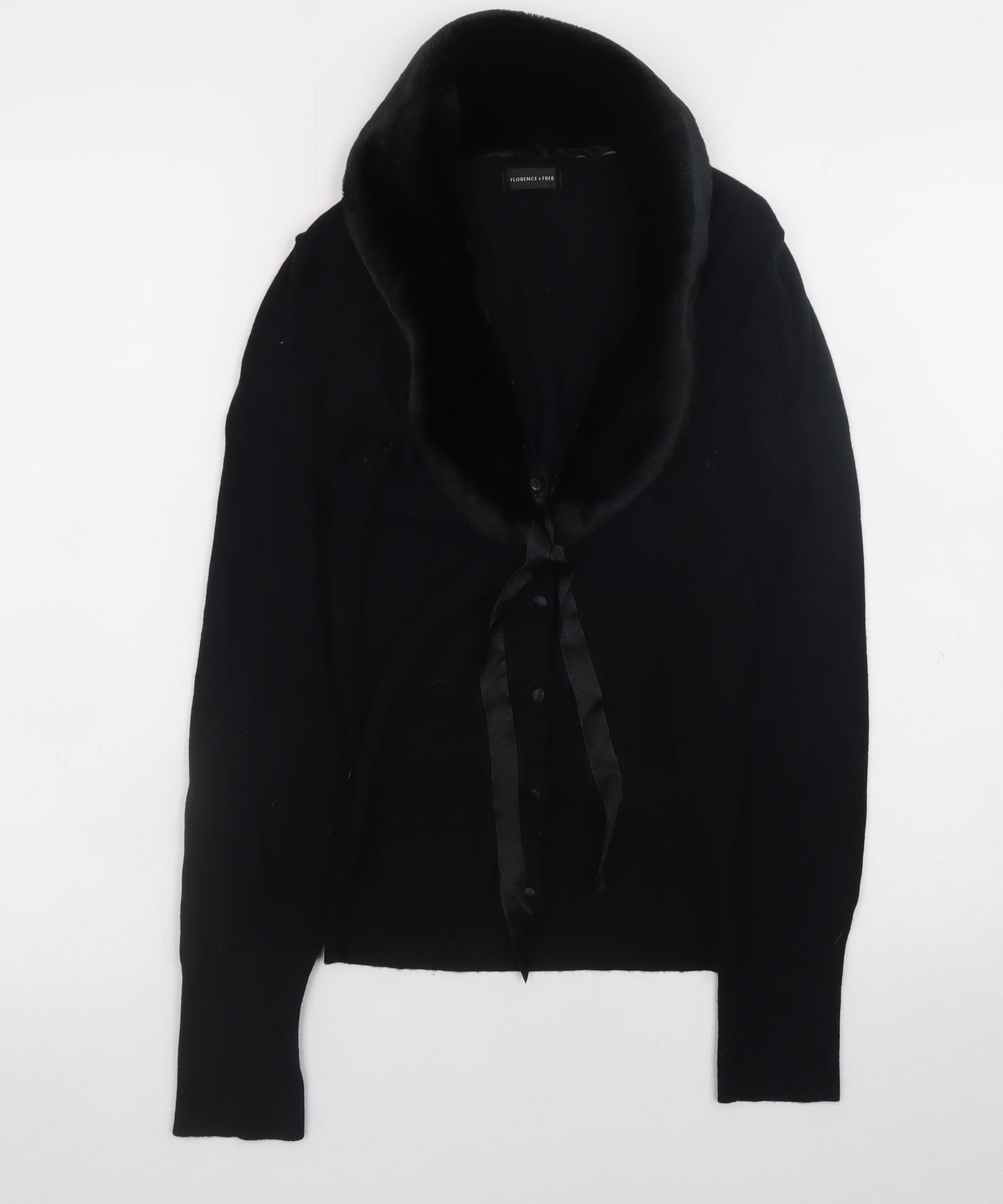 Florence + Fred Womens Black Wrap Button-Up Faux Fur Collar Cardigan Size 8