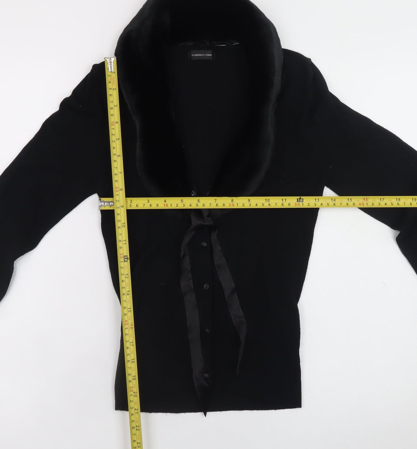 Florence + Fred Womens Black Wrap Button-Up Faux Fur Collar Cardigan Size 8