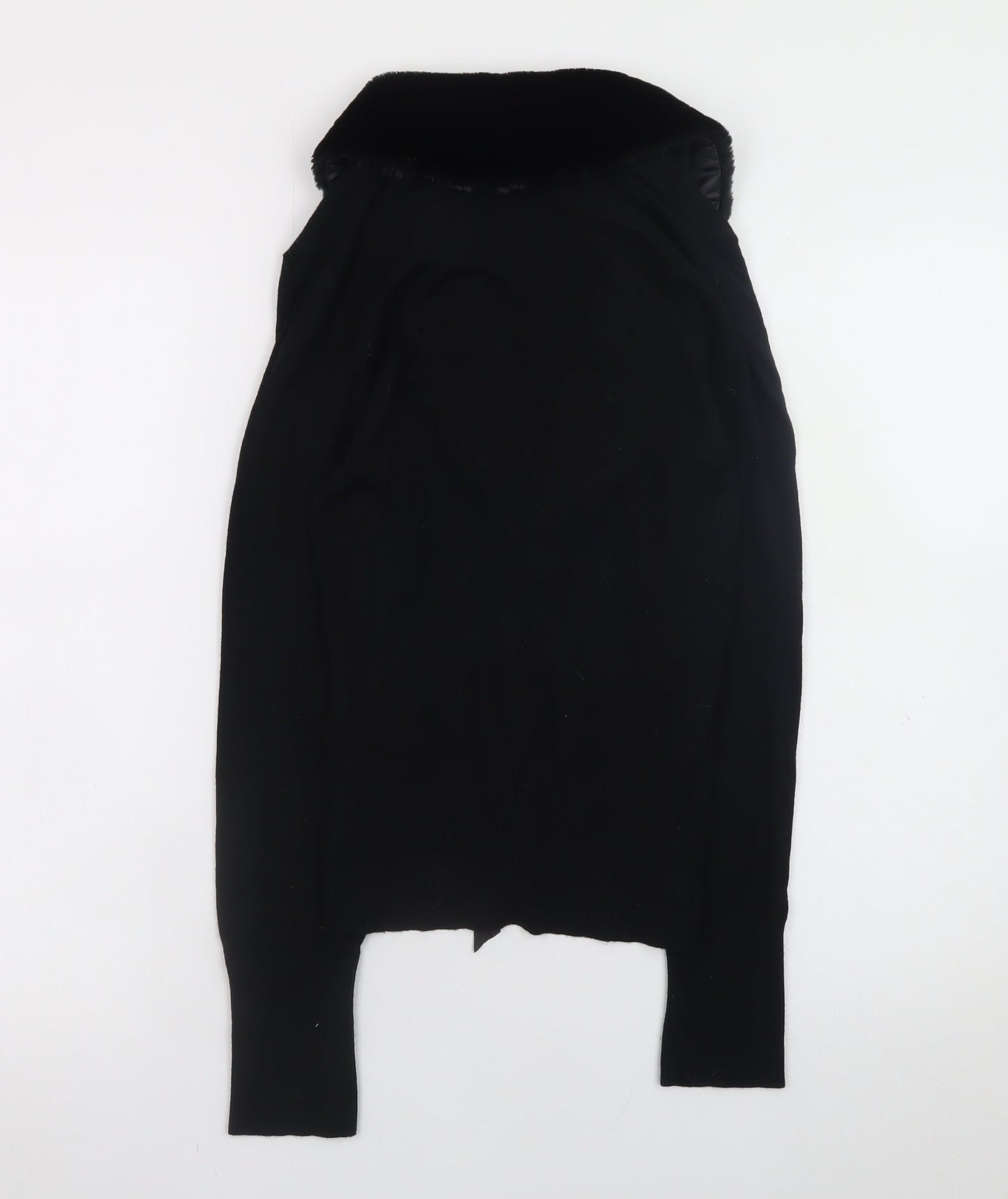 Florence + Fred Womens Black Wrap Button-Up Faux Fur Collar Cardigan Size 8