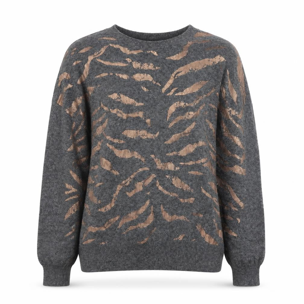 Mint Velvet Womens Grey Animal Print Wool Cashmere Pullover Jumper M