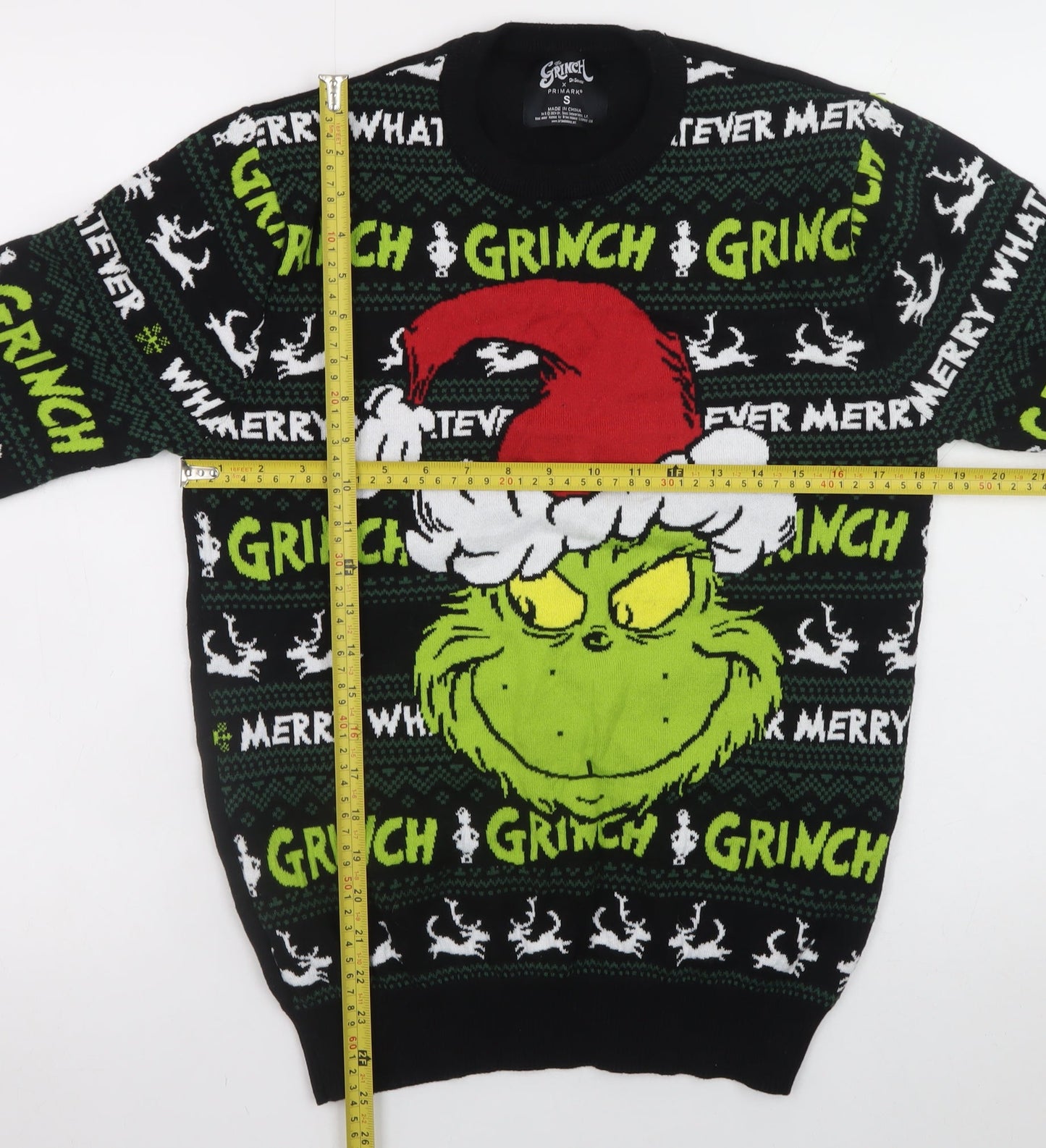 Primark Men’s Black Grinch Christmas Pullover Jumper Size S