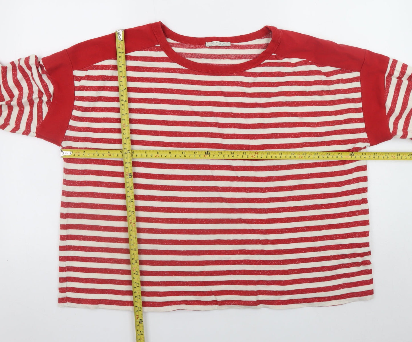 Zara Trafaluc Women Red White Striped Long Sleeve T-Shirt Size M