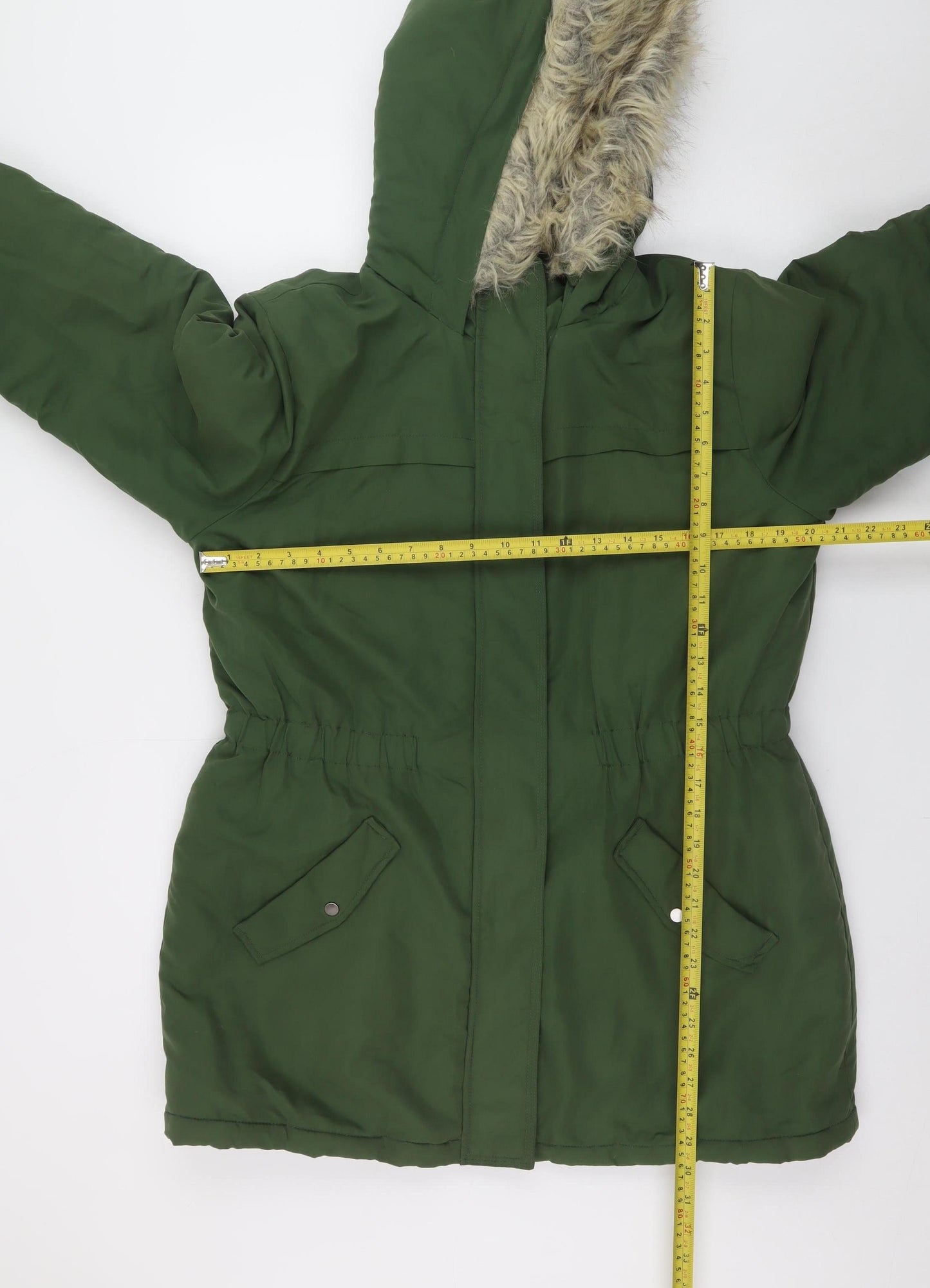 Jacqueline de Yong Women’s Green XL Parka Coat with Faux Fur Hood