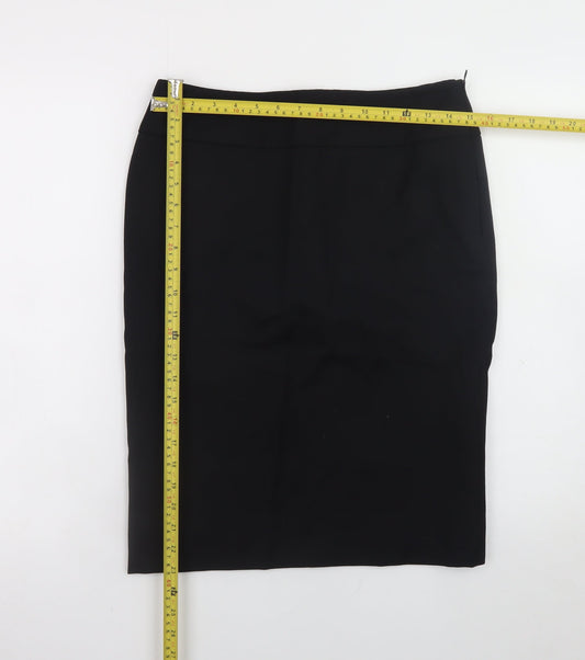 Jaeger Women Black Wool Pencil Skirt Size 12 Knee Length Lined
