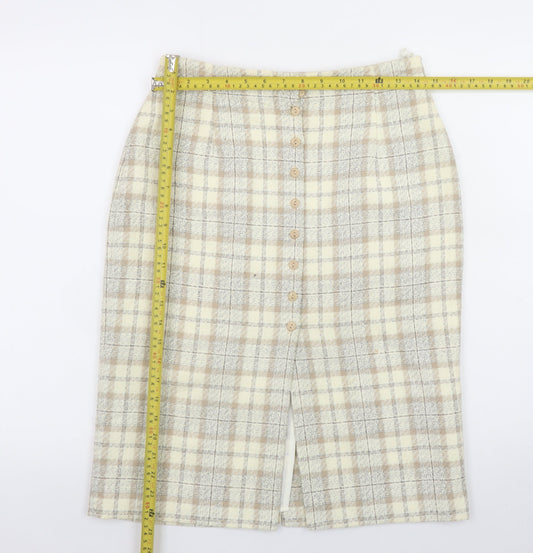 Marks and Spencer Women Beige Check Knee Length Pencil Skirt UK 12