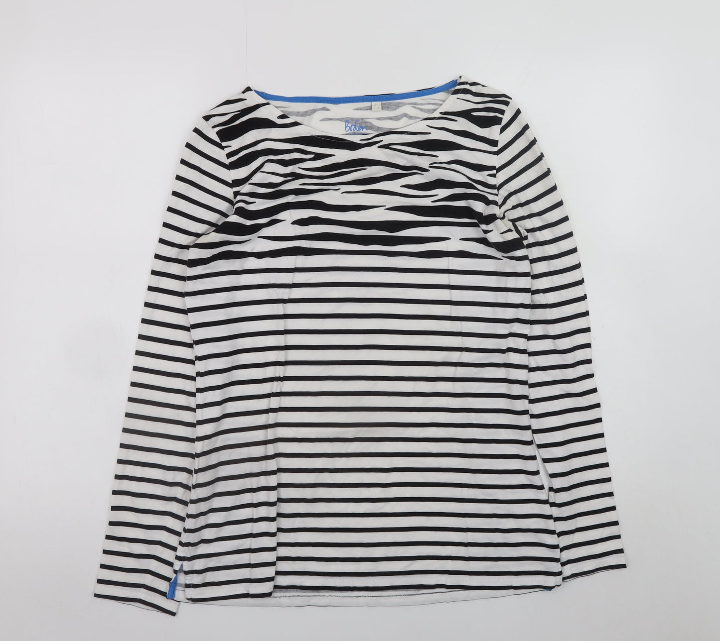Boden Women’s Black White Striped Long Sleeve Cotton Top UK 12