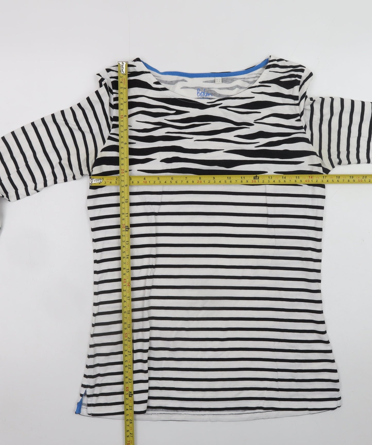 Boden Women’s Black White Striped Long Sleeve Cotton Top UK 12