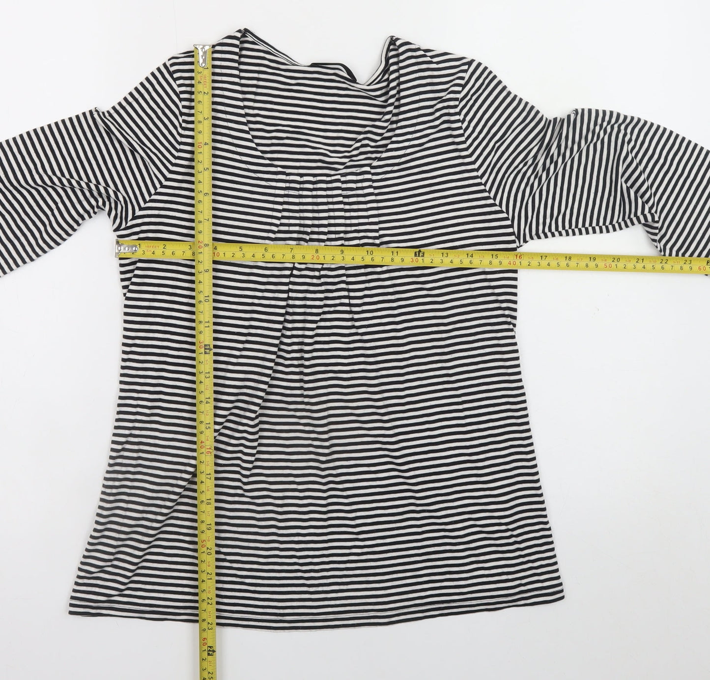 Marks and Spencer Women’s Black White Striped Long Sleeve Viscose Top UK 10