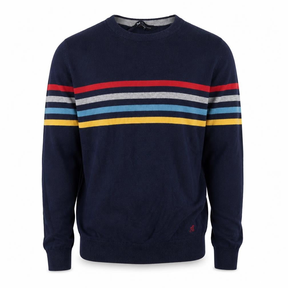 Crew Clothing Company Men's Blue Striped Cotton Jumper Size M