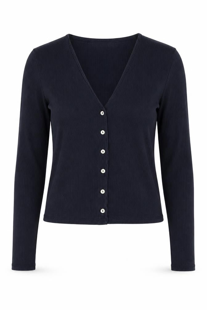 MNG Women's Blue Long Sleeve V-Neck Button-Up Top Size L