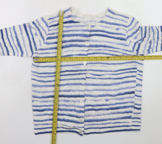 GAP Women’s Blue Striped Cotton Blend Crew Neck Cardigan M