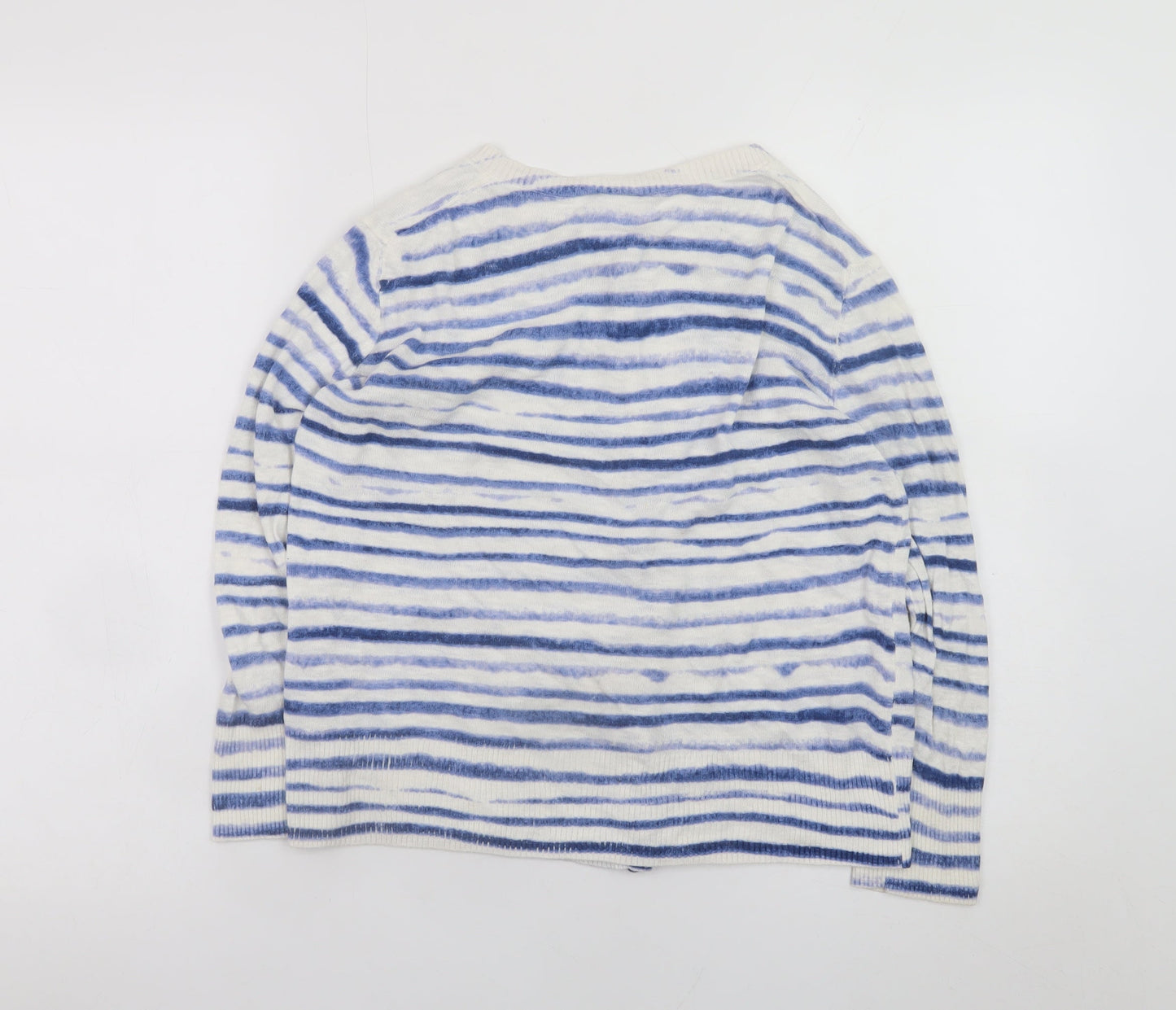 GAP Women’s Blue Striped Cotton Blend Crew Neck Cardigan M