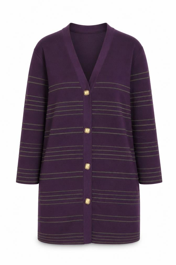 Chianti Women’s Purple Striped Cardigan M Merino Wool Blend