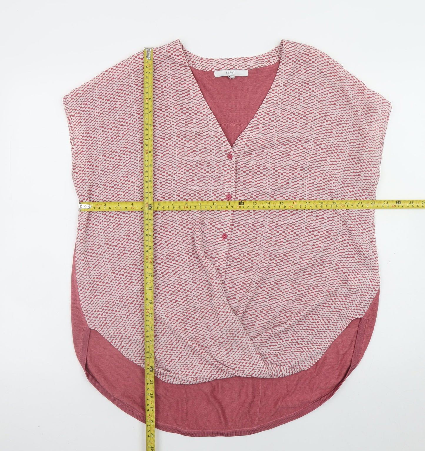 Next Womens Pink V-Neck Tunic Blouse Size 14 Relaxed Fit