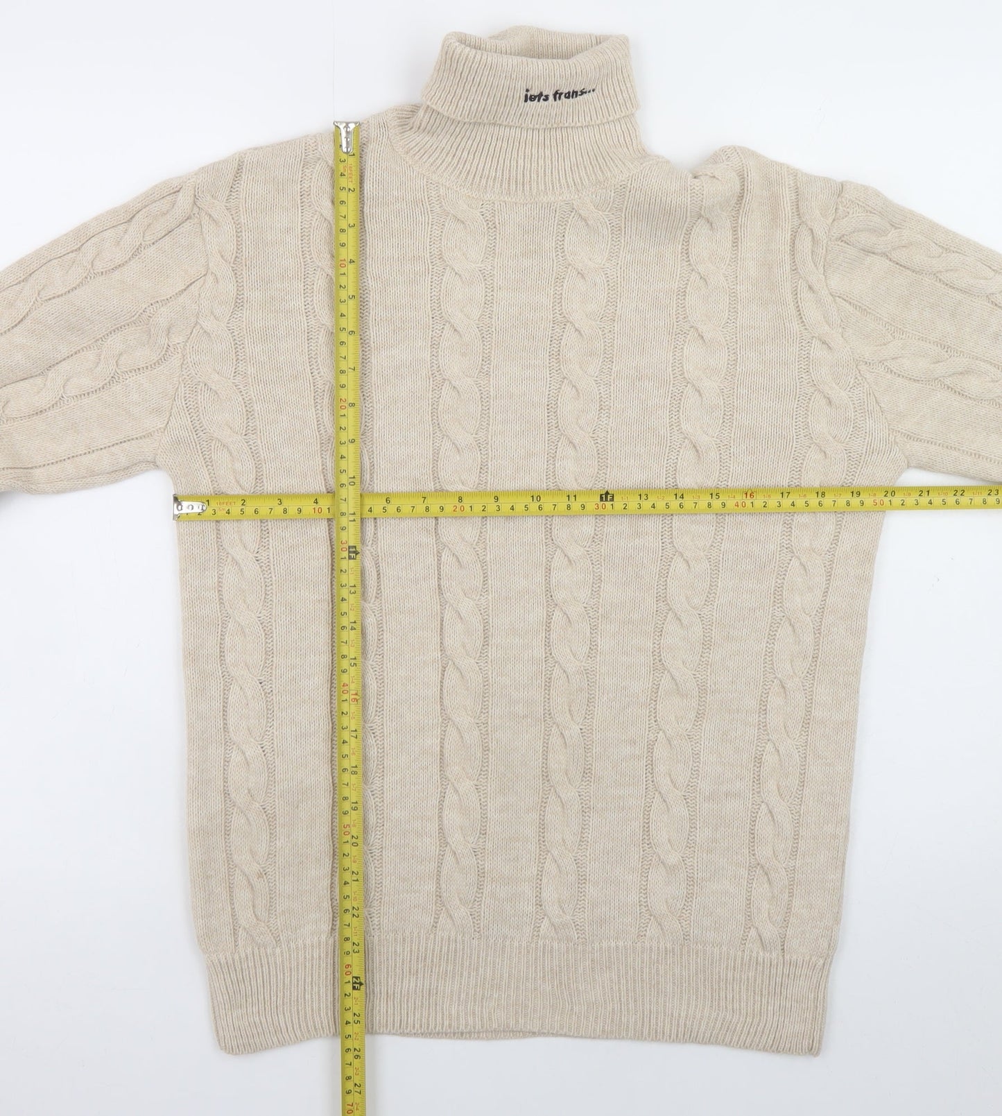 iets frans Women’s Beige Roll Neck Cable Knit Wool Jumper Size S