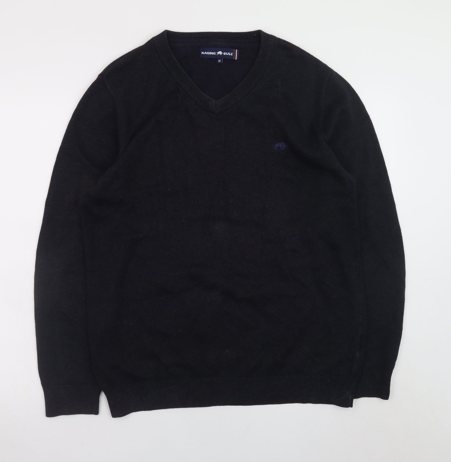 Raging Bull Men's Black V-Neck Cotton Cashmere Jumper M