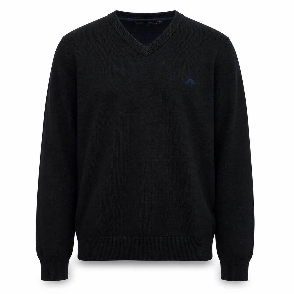 Raging Bull Men's Black V-Neck Cotton Cashmere Jumper M