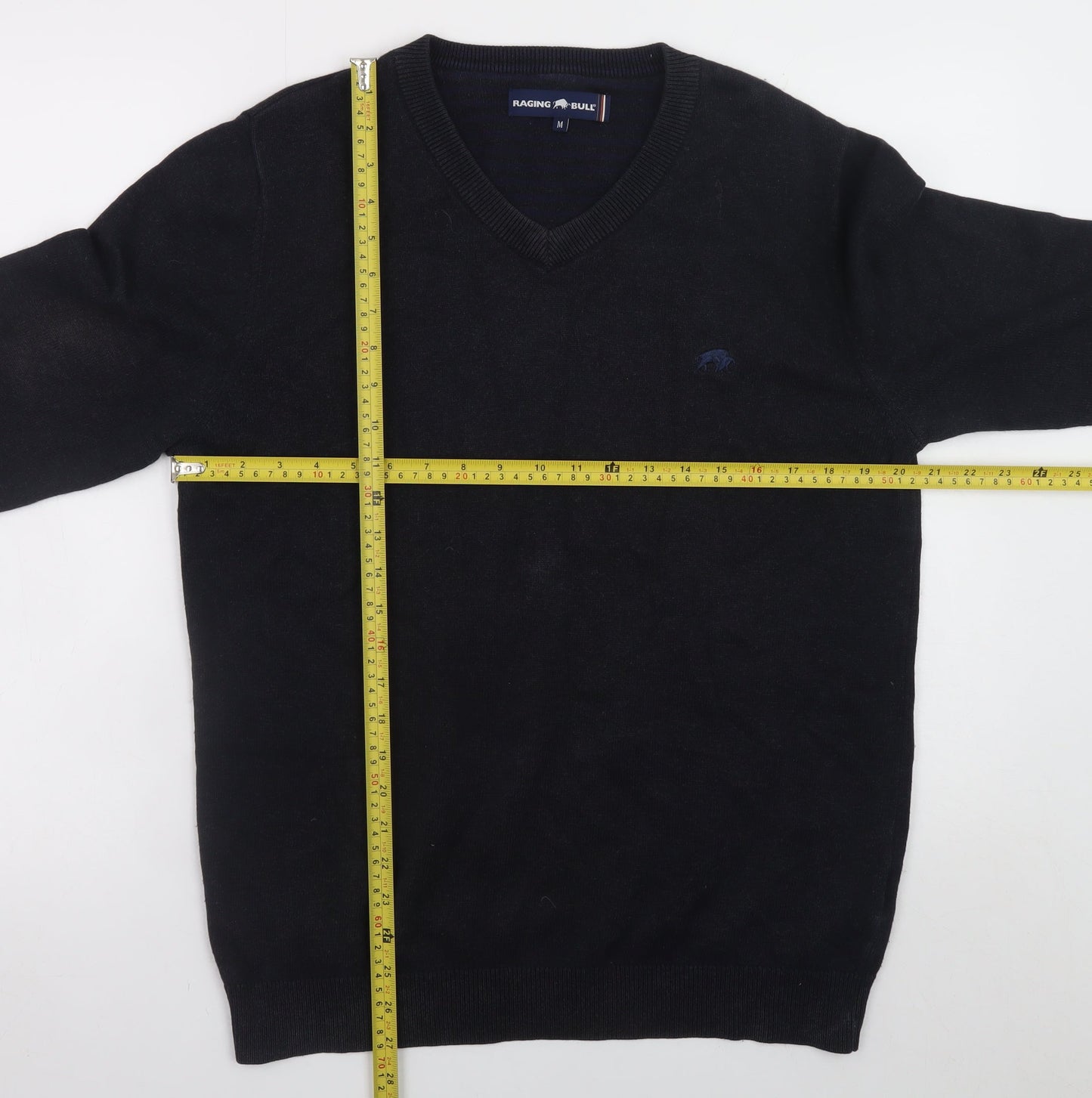 Raging Bull Men's Black V-Neck Cotton Cashmere Jumper M