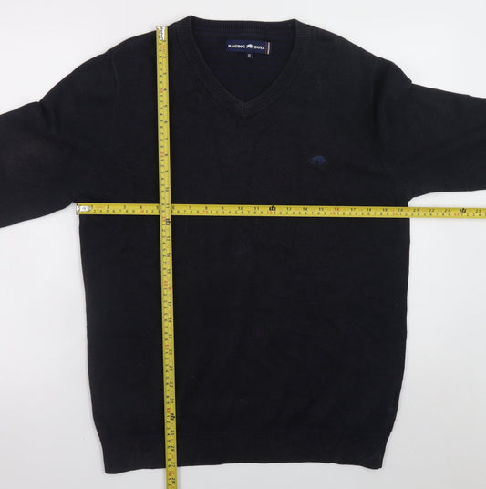 Raging Bull Men's Black V-Neck Cotton Cashmere Jumper M