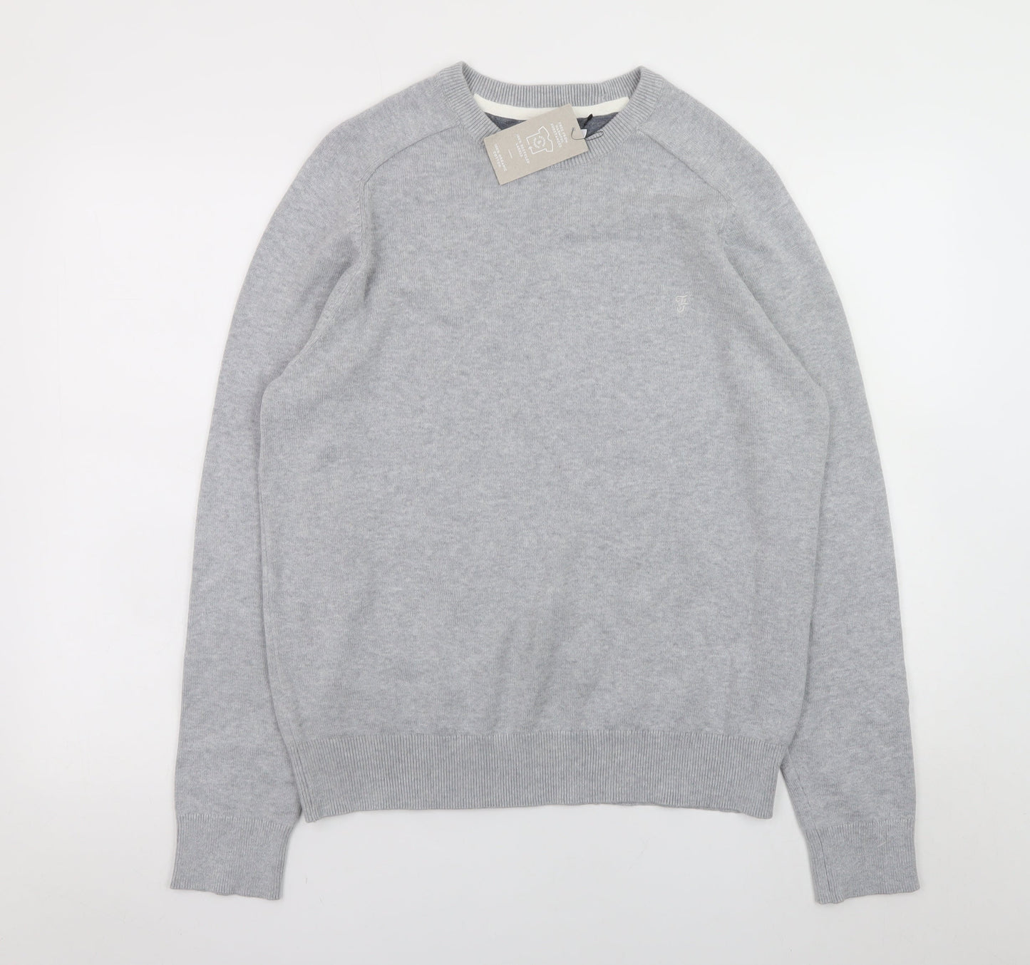 Farah Men's Grey Cotton Crew Neck Pullover Jumper M
