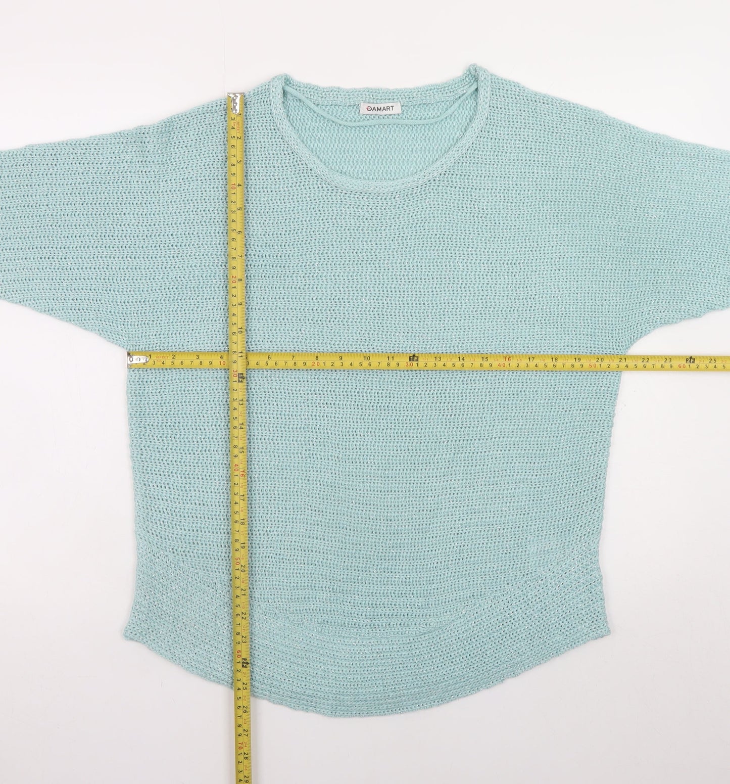 Damart Women Blue Open-Knit Pullover Jumper Size 14 3/4 Sleeve