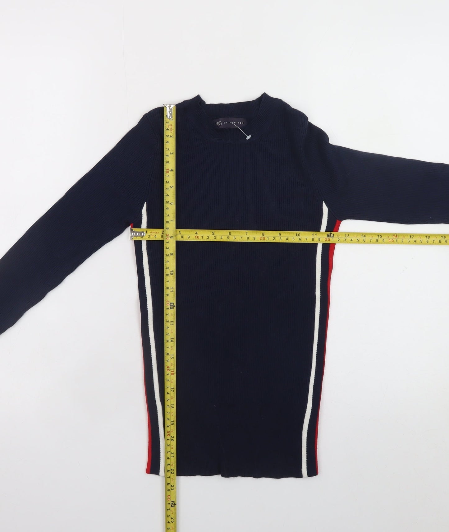 Marks and Spencer Women's Blue Knit Long Sleeve Slim Fit Top Size 8