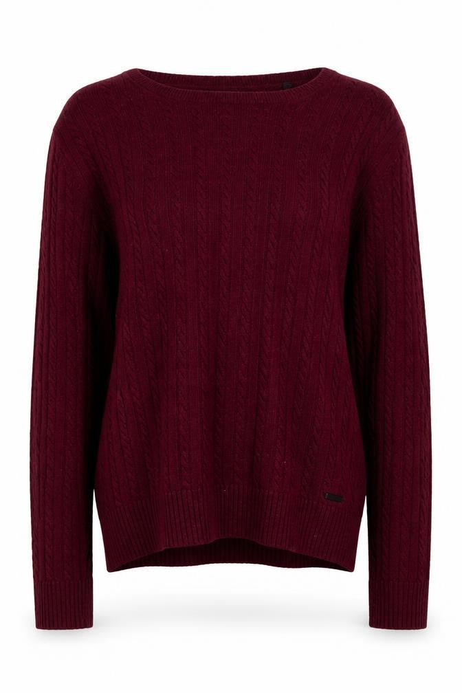 Superdry Women Burgundy Cable-Knit Crew Neck Jumper Medium