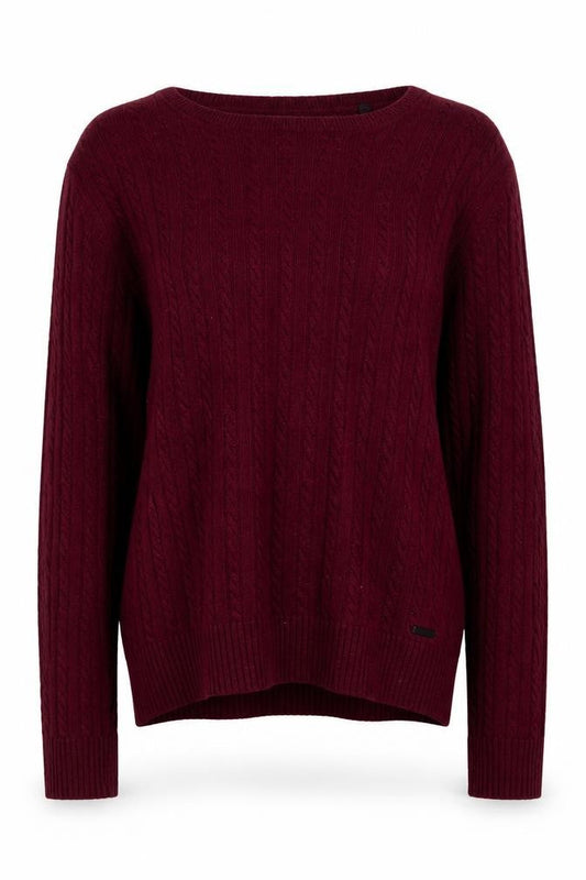 Superdry Women Burgundy Cable-Knit Crew Neck Jumper Medium