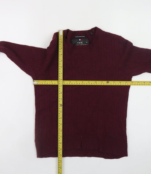 Superdry Women Burgundy Cable-Knit Crew Neck Jumper Medium