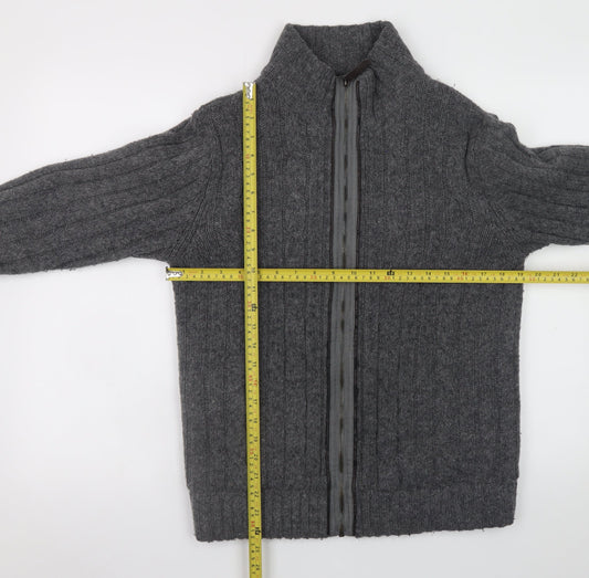 Next Men’s Grey Wool Blend Cable Knit Full Zip Jumper Size S