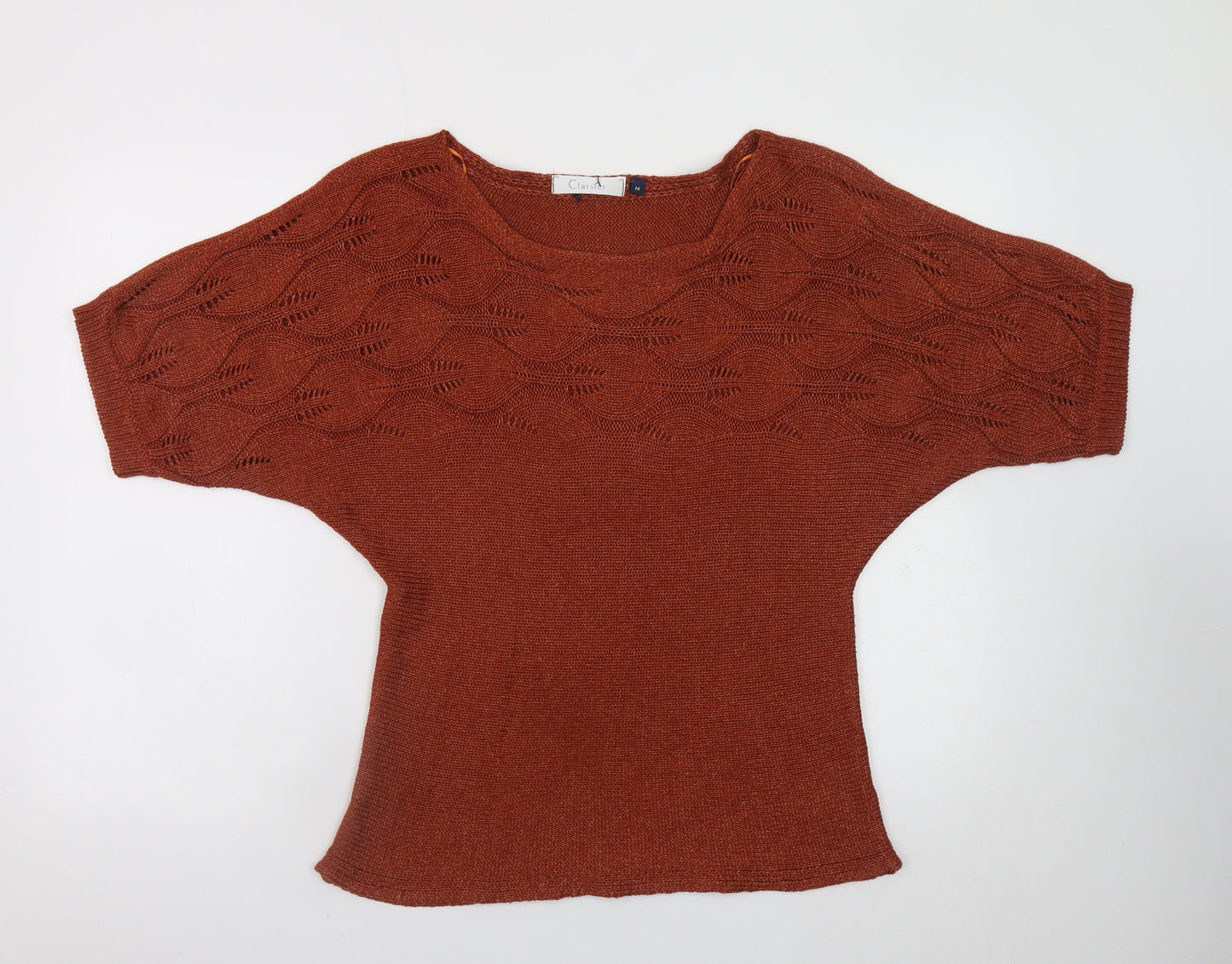 Classics Women Brown Knit Short Sleeve Pullover Jumper M