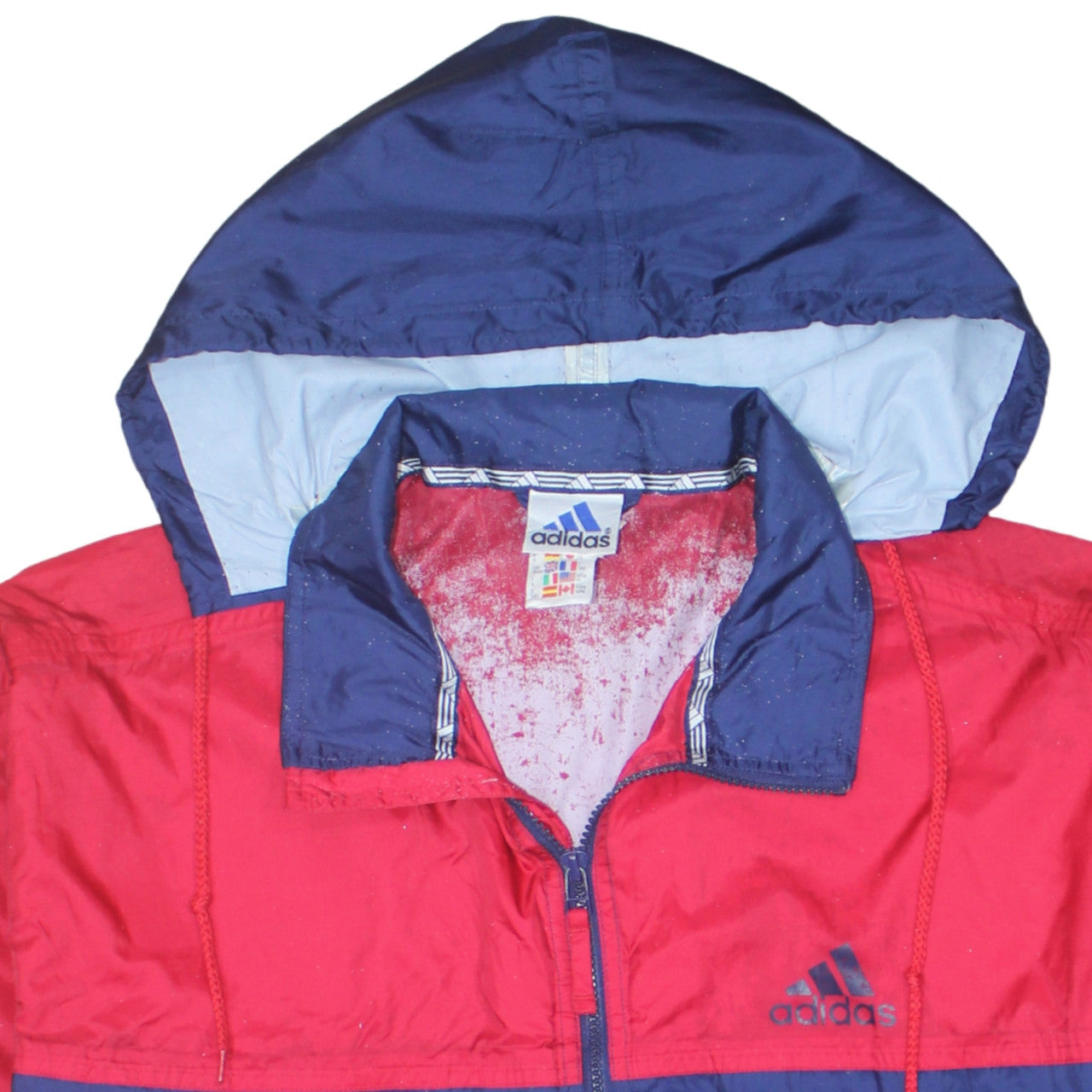 Adidas Men’s Red Blue Windbreaker Jacket M Hooded Retro Sportswear