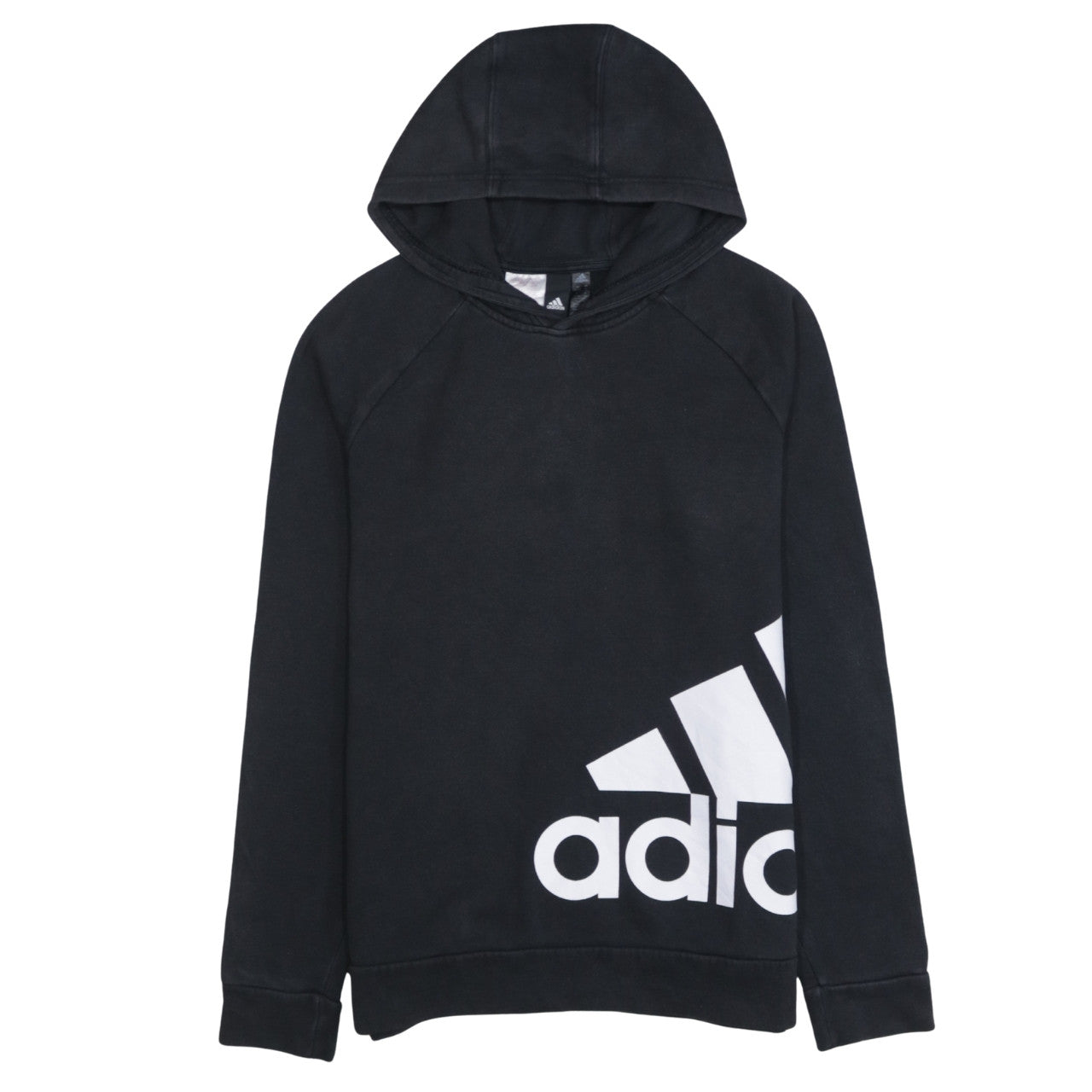 Adidas Boys Black Pullover Hoodie 15-16 Years Fleece Logo Sweatshirt