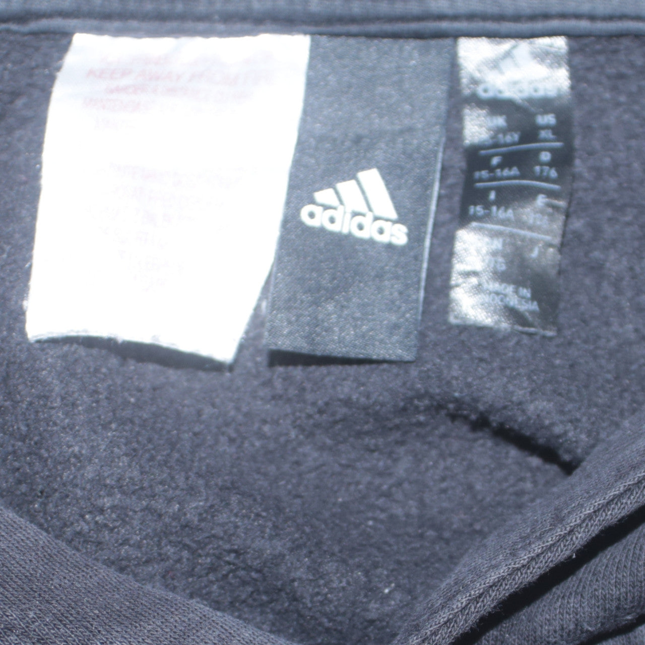 Adidas Boys Black Pullover Hoodie 15-16 Years Fleece Logo Sweatshirt