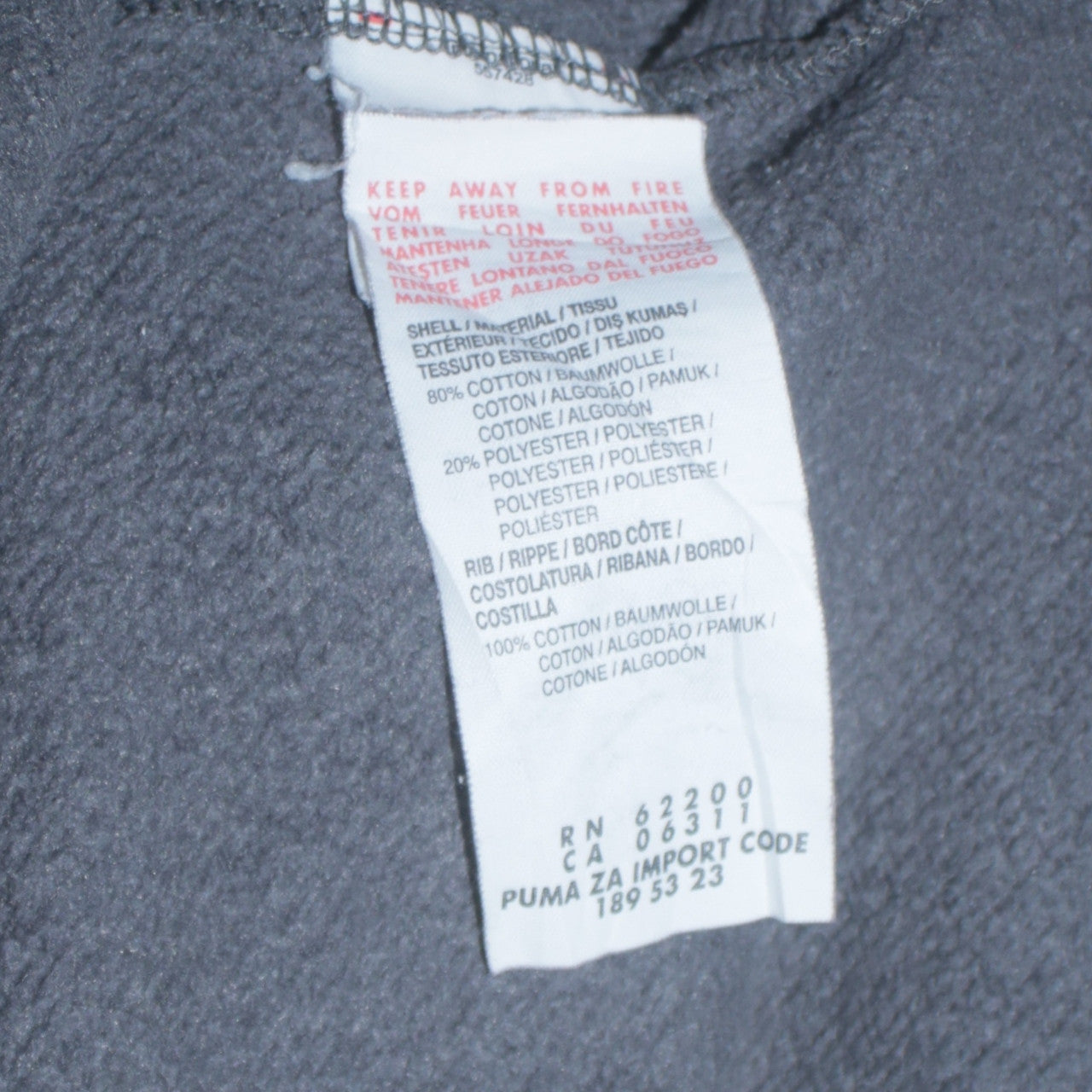 Puma Men's Grey XL Track Jacket Full Zip Cotton Blend