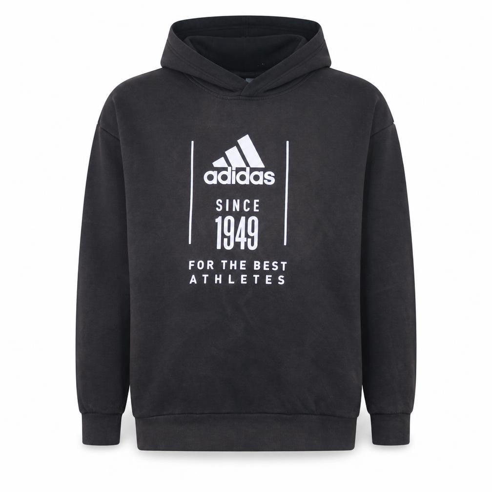 Front view of Adidas Men's Black Pullover Hoodie M Sports Graphic Fleece