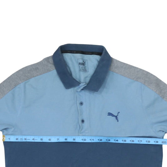 Puma Mens Blue Colourblock Polo Shirt Size M Short Sleeve Cotton
