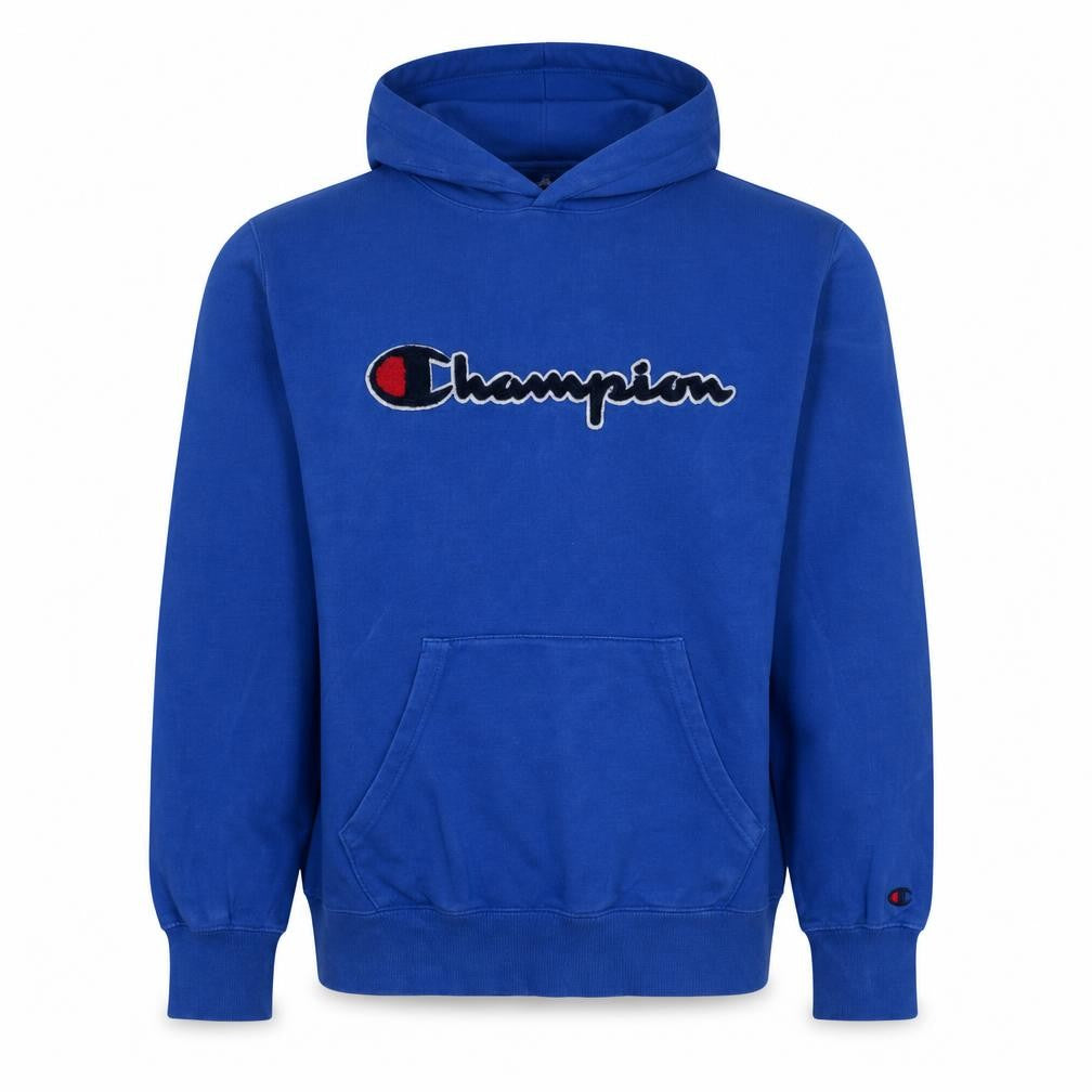 Champion Men Blue Pullover Hoodie Large Logo Cotton Sweatshirt