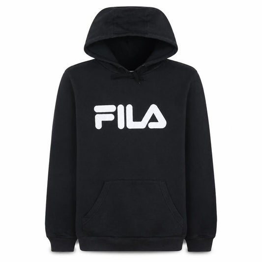 Fila Mens Black Pullover Hoodie L Logo Print Long Sleeve Casual