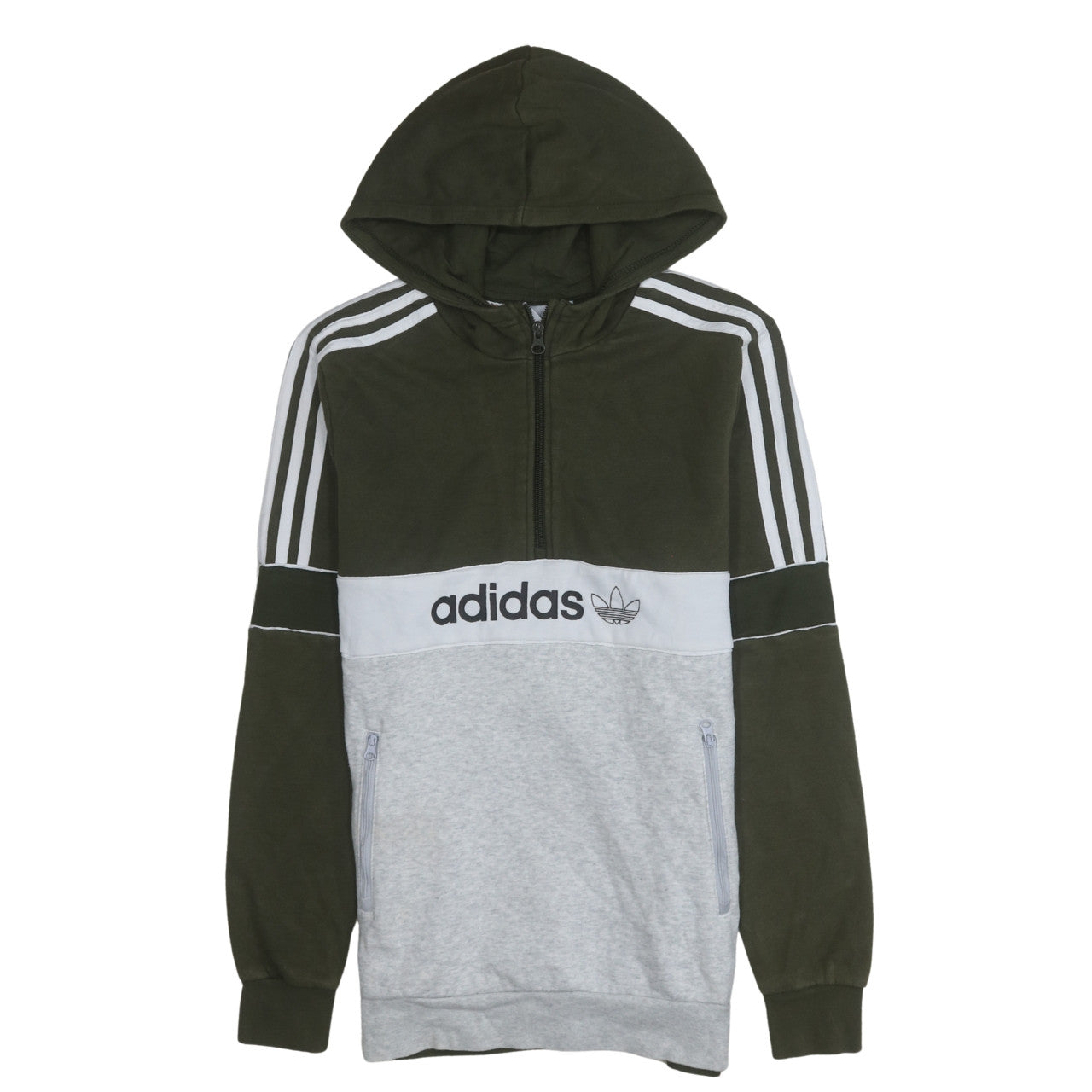 Adidas Boys Green & Grey Half Zip Hoodie Sweatshirt XL 15-16 Years