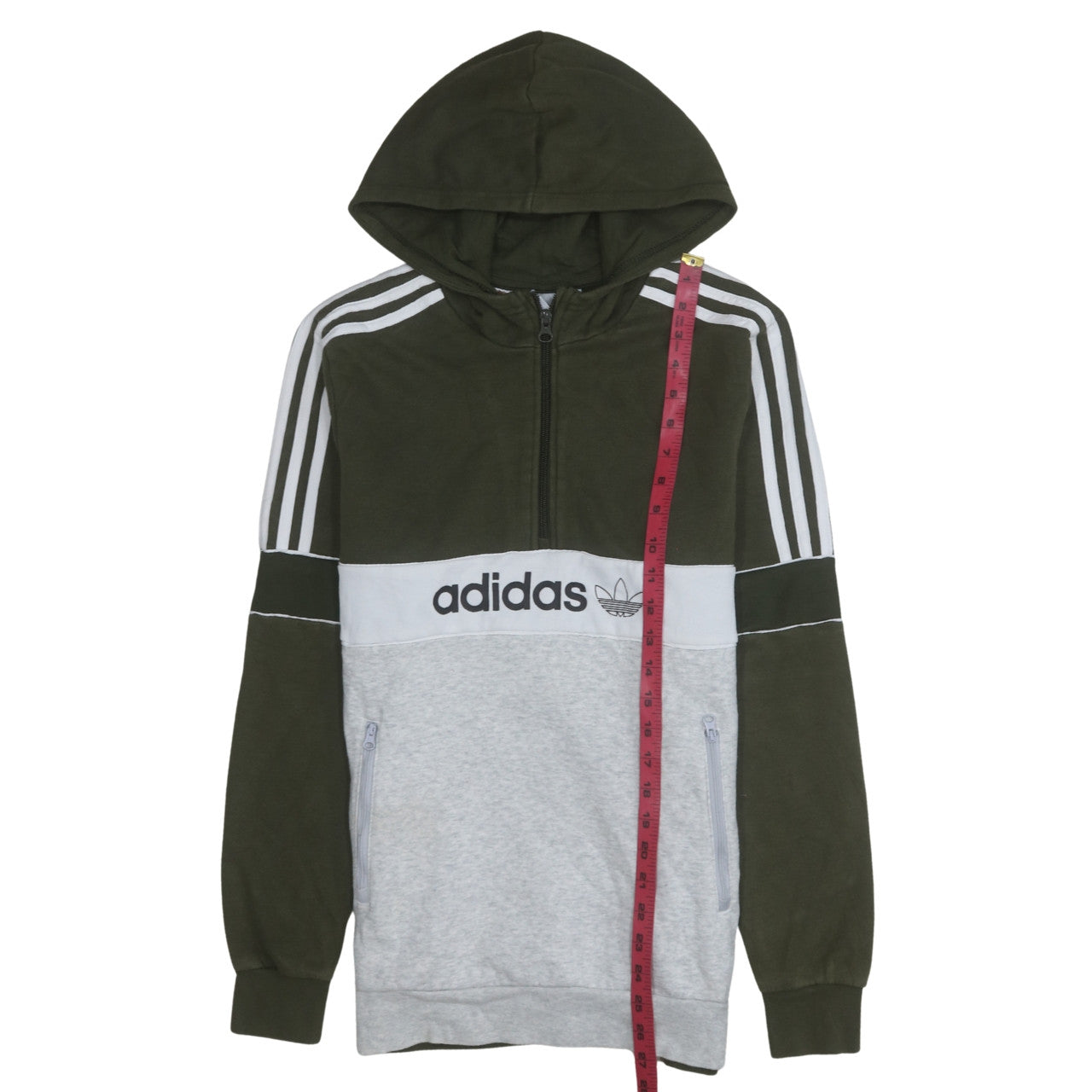 Adidas Boys Green & Grey Half Zip Hoodie Sweatshirt XL 15-16 Years