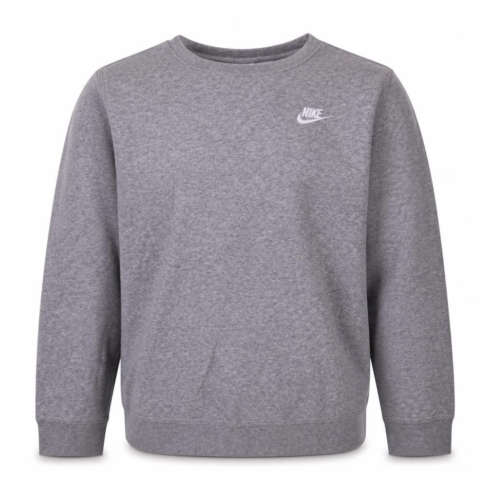 Front view of Nike boys’ grey xl crew neck pullover sweatshirt fleece lined
