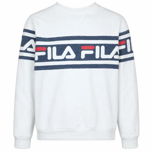 Fila Mens White Crew Neck Logo Pullover Sweatshirt Size S