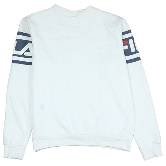 Fila Mens White Crew Neck Logo Pullover Sweatshirt Size S