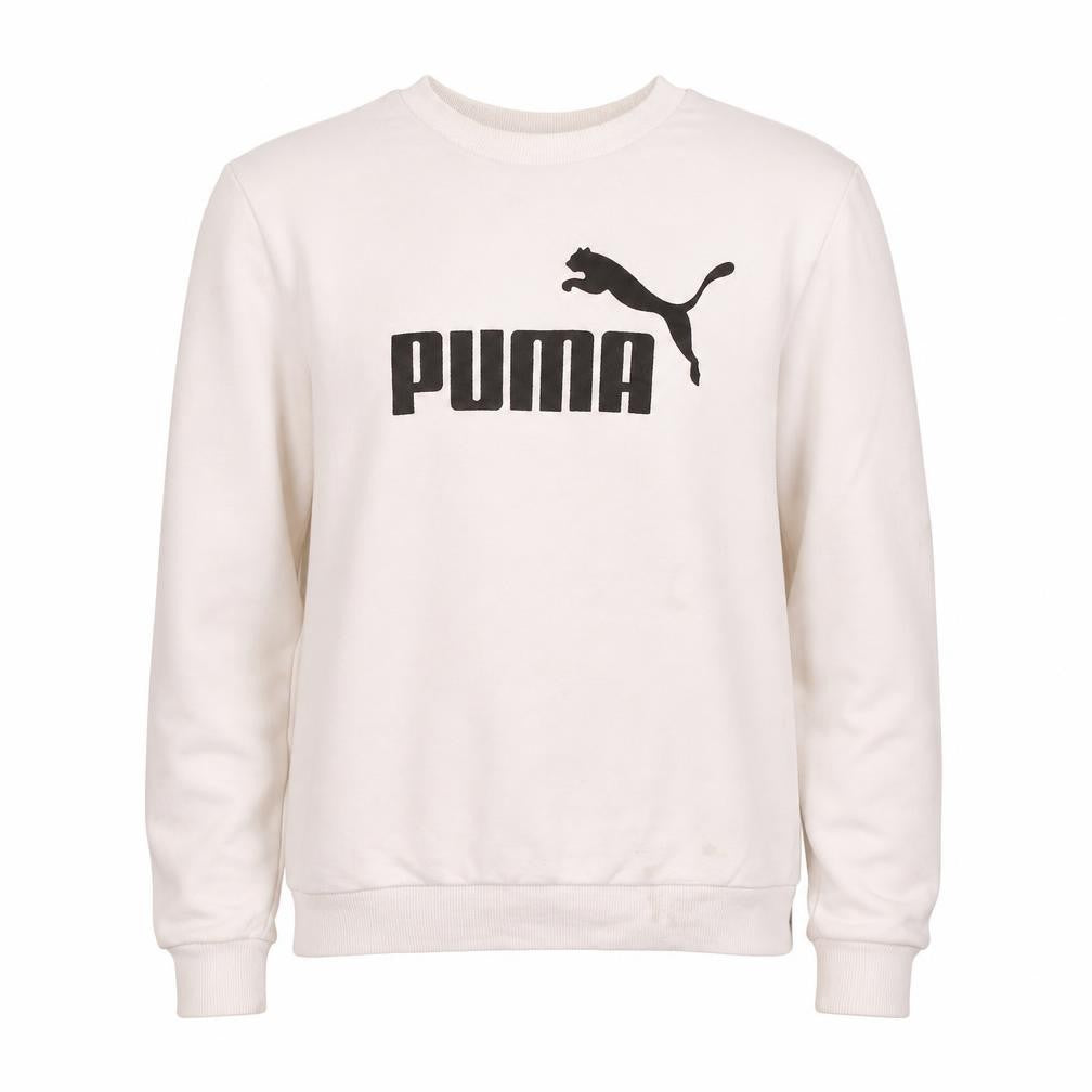 Front view of Puma Men's White Crew Neck Pullover Sweatshirt, size S
