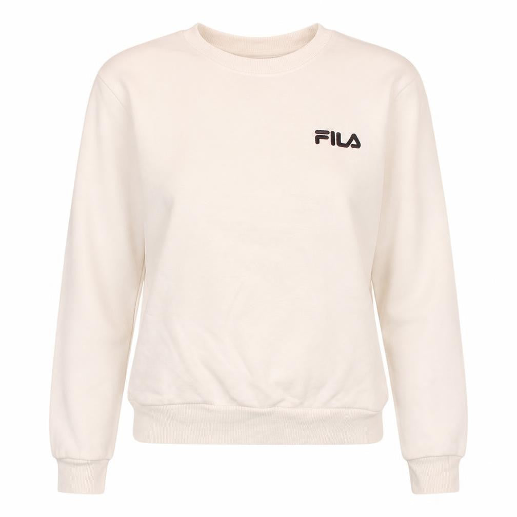 Front view of Fila women’s ivory sweatshirt 3xs crew neck pullover logo classic