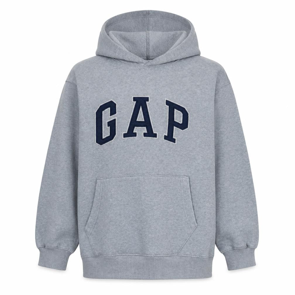 Front view of Gap boys’ grey 2xl pullover fleece hoodie with logo