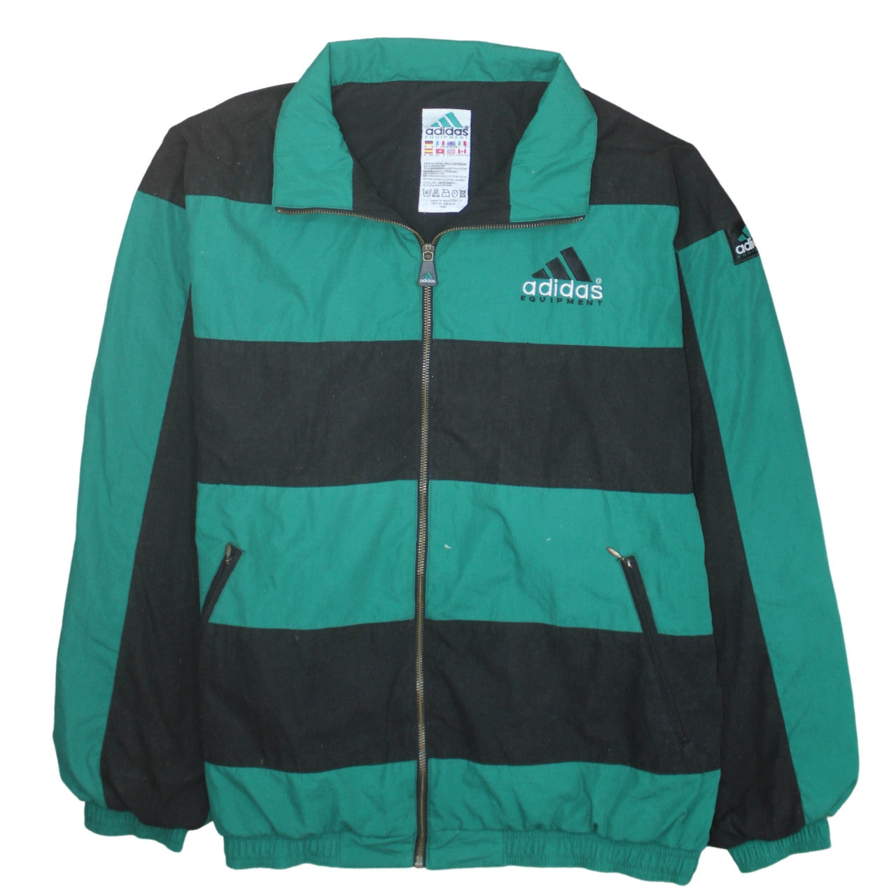 Adidas Mens Green Black Striped Retro Bomber Jacket Size L