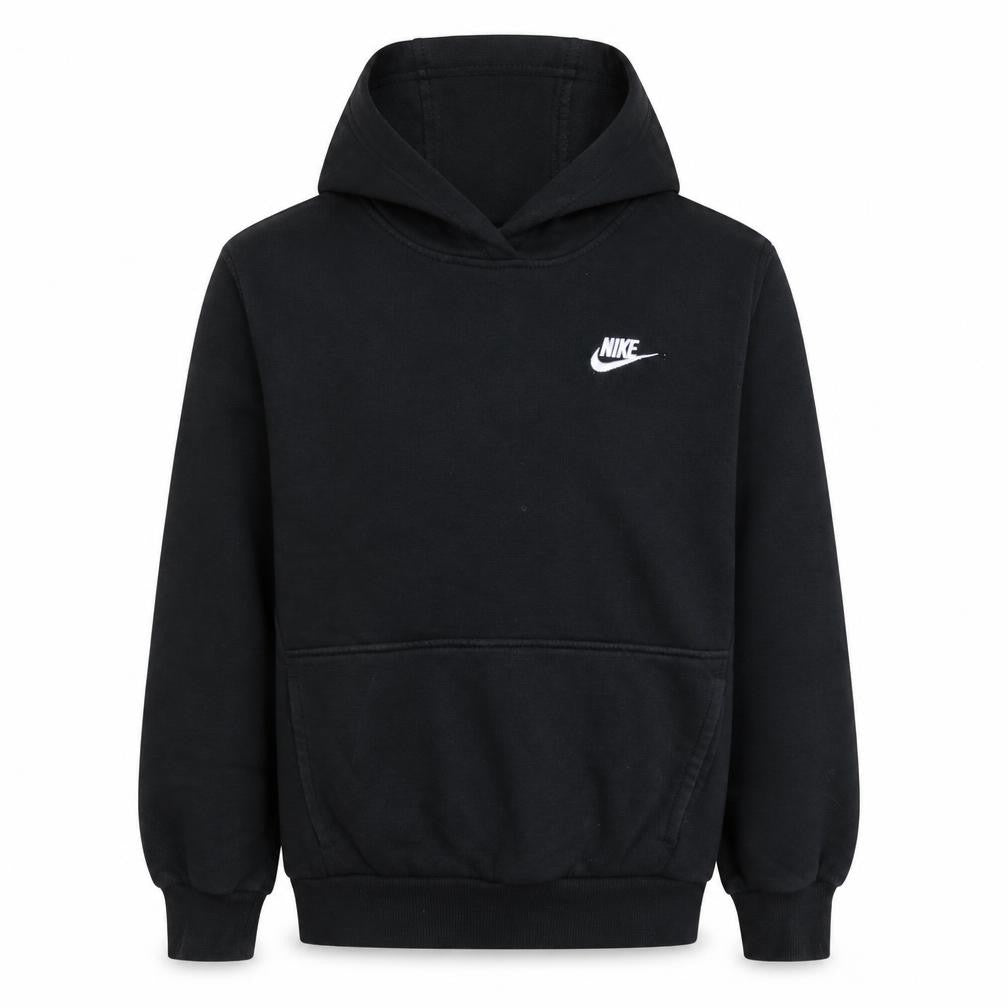 Front view of Nike boys’ black pullover fleece hoodie size 158cm regular fit